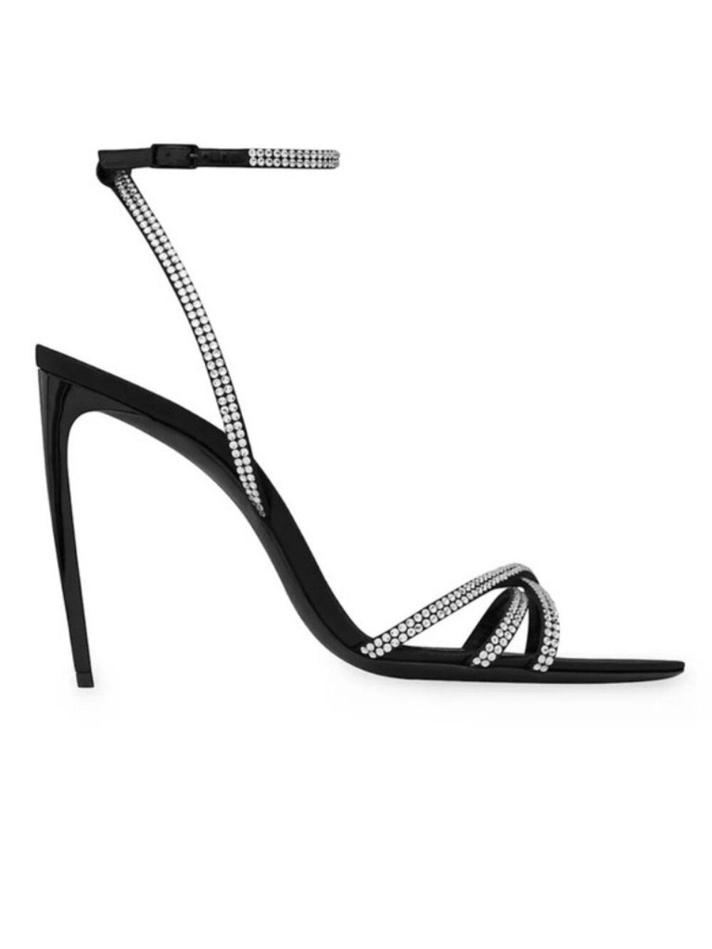 Saint Laurent Ava Sandals Crepe Satin with Rhinestones Black Silver EU 36/US 6 - Picture 1 of 9